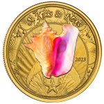 1 oz Gold St. Kitts & Nevis 2023, 10 Dollar, Coloured MUSCHELSCHALE - CONCH SHELL - EC8 Serie - Karibische Motive EC8 , 1 oz Coloured