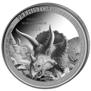 AURINUM*SUMMER*SALE** 1 oz Kongo 2024 - TRICERATOPS - Silber BU - Serie Prehistoric Life - Ausgabe 13 -  20 Frs