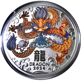 AURINUM*SUMMER*SALE**  5 oz Australien 2024 BU COLOR - DRACHE - JAHR des DRACHEN - LUNAR DRACHE - Silber 8 AU$ - Silberdrache Farbig - Auflage nur 2500 !