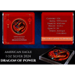 LETZTE MÜNZE* 1 oz USA 2024 American Eagle - Der POWERDRACHE - Jahr des Powerdrachen - DRAGON of POWER - Antique Color farbig - Auflage 250*