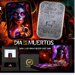 Letzter Barren zum SONDERPREIS**  2 oz Silber Gussbarren 2024 - DIA de LOS MUERTOS - Der Tag der Toten - Mexico - Antique Finish Color