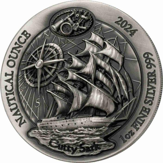 1 oz Ruanda 2024 Antique - CUTTY SARK Schnelles Segellschiff - Antique Finish Nautical Ounce - Ultra High Relief 40/4 -50 RWF