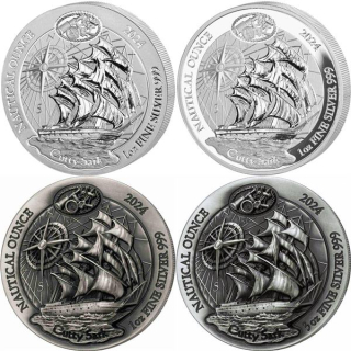 6 oz SILBER-SET Ruanda 2024  - CUTTY SARK - ALLE 4 AUSGABEN - Nautical Ounce - 50 RWF - Nautische Unze