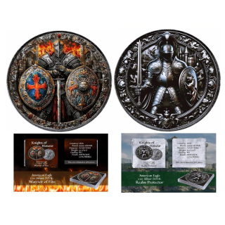 NEU* 2 x 1 oz USA 2024 SET- WARRIOR OF FIRE + REALM PROTECTOR - Ritter des Feuers + Beschützer des Reiches - Serie Knights of Honour - American Eagle Liberty - SilberEdition Auflage 300