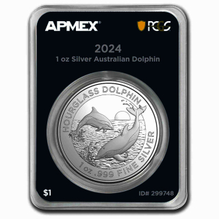 NEU* 1 oz Australien 2024 PCGS First Strike - STUNDENGLAS-DELFIN - HOURGLASS DOLPHIN - TEP Coin Card 1 AUD - Premium Anlagemünze der RAM - Serie Delfine