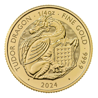 1/4 oz Gold UK 2024 BU - WELSH DRAGON WALISER DRACHE - EINHORN - Royal Tudor Beasts - Ausgabe 5 der Serie!