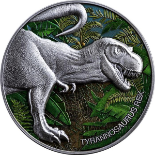 2 oz Kamerun 2024 Antique Color - T-REX TYRANNOSAURUS REX - Dinosaurier serie Lost World - Silber Antique Finish - 2,000 Frs