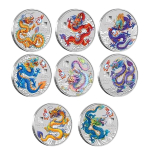 NEU* 8 x 1/2 oz ColorSet Australien 2024 - DRACHE - JAHR des DRACHEN - LUNAR DRACHE -  50 AUcent - Silberdrachen farbig