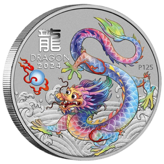 NEU* 1/2 oz Australien 2024 Color - WEISSER DRACHE - JAHR des DRACHEN - LUNAR DRACHE - Silber BU 50 AUcent - Silberdrache farbig