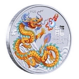 NEU* 1/2 oz Australien 2024 Color - GOLDENER DRACHE - JAHR des DRACHEN - LUNAR DRACHE - Silber BU 50 AUcent - Silberdrache farbig