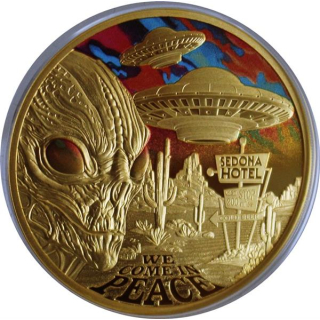 1 oz Gold Niue 2024 Proof - ALIEN ENCOUNTERS - Alien Begegnung am Sedona Hotel Arizona - 100 NZ$ - Sedona Der Alien-Hotspot