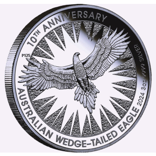 3 oz Australien 2024 Proof - Keilschwanzadler - Wedge Tailed Eagle - Ultra High Relief 8 AUD  - Erster 3-Unzen-Keilschwanzadler zum 10 Jährigen AdlerJubiläum