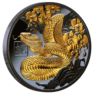 1 oz Niue 2025 Black Proof Gilded - SCHLANGE - Jahr der Schlange - YEAR of the SNAKE - Lunarserie NZ Mint - 2$ - TOP-EDITION 2. Ausgabe