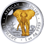 1 oz Somalia 2025 - Elefant - Gilded / Vergoldet - African Wildlife serie - Silber BU - 100 Shilling