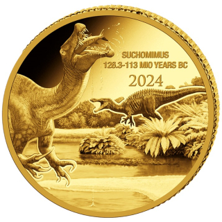 0,5 g Gold Kongo 2024 Proof - SUCHOMIMUS - Krokodil-Nachahmer - Spinosaurus - Serie Prehistoric Life - Ausgabe 14 - 100 Frs