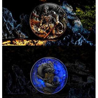 2 oz Silber 11,5 oz Kupfer - MONKEY KING & DRAGON 2025 Kamerun - Glow-in-the-Dark + UV-Effekt + Goldfolientechnik - Die Reise nach Westen & Der Drache 2000 Francs - Innovativserie !