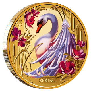 1 oz GOLD Niue 2024 Proof - Der Majestätische SCHWAN im FRÜHLING - Neue Serie Jahreszeiten Motiv 2 - 100 $