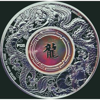 AURINUM*SUMMER*SALE** 2 oz Australien 2024 Proof DOUBLE DRAGON MOTHER of PEARL - Doppeldrache mit ECHTEM PERLMUTT - Silber 2 AU$