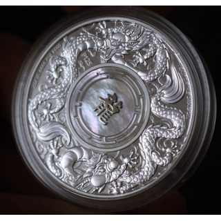 AURINUM*TOP*ANGEBOT** 2 oz Australien 2024 Proof DOUBLE DRAGON MOTHER of PEARL - Doppeldrache mit ECHTEM PERLMUTT - Silber 2 AU$