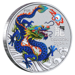 NEU* 1 oz Australien 2024 - PETROL DRACHE - PETROL - TEAL - DRAGON - JAHR des DRACHEN - LUNAR DRACHE - 1 AU$ - Silberdrache