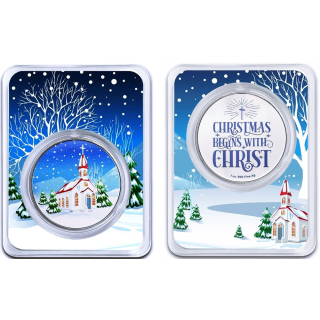 NEU* 1 oz Silber Round USA 2024 Coin Card - WEIHNACHTSKIRCHE - Weihnachten beginnt mit Jesus Christus