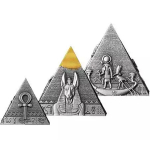 6 oz Djibouti 2024 - PYRAMIDEN von GIZEH - 3-Dimensional - Antique Finish - 1 + 2 +3 oz Silber