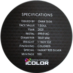 1 oz Silber - LIBERATOR - SKULL - DARK BLUE PROOF UV-Effekt 2021 - Limitierte Editon Dark Side One Soul nur 100 Stück- EINZELSTÜCK !