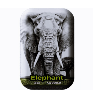 NEU* 2 oz Silber Gussbarren 2024 - Afrikanischer ELEFANT - BIG FIVE serie - Antique Finish Color