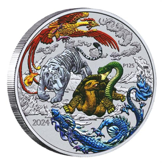 1 oz Australien 2024 COLOR I - Vier WÄCHTER - FOUR GUARDIANS DRACHE - silber BU  Serie Mythen & Legenden Ausgabe 8 - Myth & Legends - 1AU$