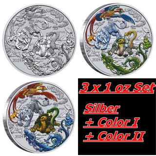 3 x 1 oz Australien 2024 SET - Vier WÄCHTER - FOUR GUARDIANS DRACHE - silber BU  Serie Mythen & Legenden Ausgabe 8 - Myth & Legends - 1AU$