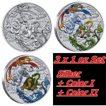 3 x 1 oz Australien 2024 SET - Vier WÄCHTER - FOUR GUARDIANS DRACHE - silber BU  Serie Mythen & Legenden Ausgabe 8 - Myth & Legends - 1AU$