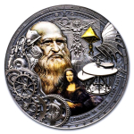 2 oz Kamerun 2024 Antique - LEONARDO DA VINCI - Silber Antique Finish Color - 2,000 Frs  - Einzelstück