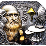 2 oz Kamerun 2024 Antique - LEONARDO DA VINCI - Silber Antique Finish Color - 2,000 Frs  - Einzelstück