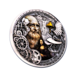 2 oz Kamerun 2024 Antique - LEONARDO DA VINCI - Silber Antique Finish Color - 2,000 Frs  - Einzelstück