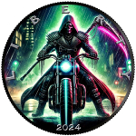 1 oz USA 2024 - CYBERPUNK REAPER MOTORBIKE - Grim Reaper - Armageddon der Zukunft - Black Ruthenium Color - Ausgabe 2