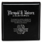 2 oz Tschad 2021 Antique - MEERJUNGFRAU & EINHORN - MERMAID & UNICORN - Antique Finish Ultra High Relief - 10,000 Frs