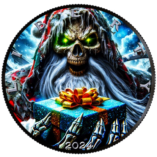 1 oz USA 2024 - Der WEIHNACHTS SENSENMANN - Christmas Grim Reaper - Gruselige Weihnachtsüberraschung - Black Ruthenium Color