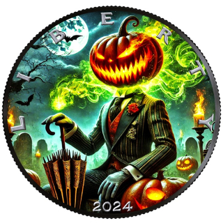 1 oz USA 2024 - GRUSELIGES HALLOWEEN - Silber Coin Card Black Ruthenium Color