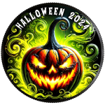 1 oz USA 2024 - GRUSELIGES HALLOWEEN - Silber Coin Card Black Ruthenium Color