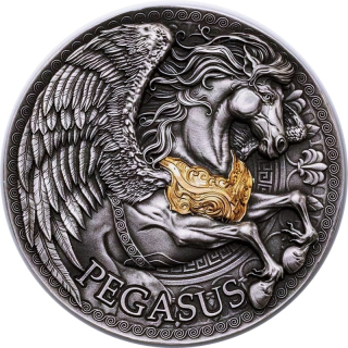 1 oz Kamerun 2024 antique - PEGASUS Flügelpferd - Serie Griechische Mythologie - Silber Antique Finish - 1000 Francs