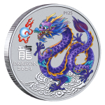 AURINUM*SUMMER*SALE**  1 oz Australien 2024 Coin Card - LILAC DRACHE - DRAGON - Sydney ANDA Money Coin Show - JAHR des DRACHEN - LUNAR DRACHE - 1 AU$ - Silberdrache