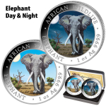 2 x 1 Unze Silber Somalia 2025 Tag & Nacht - Day & Night - Elefant African Wildlife - 2025 BU