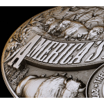 5 oz Samoa 2025 Antique Konkav Konvex - BISON American BISON im Yellowstone Park  - Spirit of America - Silber Antique Finish Deep Relief Gilded - 10 $ - Auflage 200 !