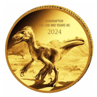 0,5 g Gold Kongo 2024 Proof - UTAHRAPTOR - Dinosaurier - Serie Prehistoric Life - 100 Frs