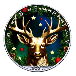 NEU* WEIHNACHTEN* 1 oz USA American Eagle 2024 BU - RENTIER - XMAS Reindeer - Christmas Edition - Weihnachtsedition - silber Color