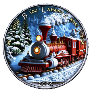 NEU* WEIHNACHTEN* 1 oz USA American Eagle 2024 - WEIHNACHTSEXPRESS mit Geschenken - XMAS Train - Christmas Edition - Weihnachtsedition - silber Color