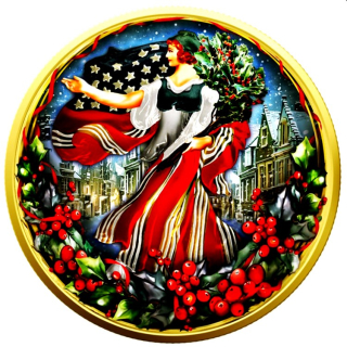 NEU* WEIHNACHTEN* 1 oz USA 2024 - LIBERTY & EAGLE besuchen das WEIHNACHTSDORF - Christmas Edition - silber Color Doppelseitiges Colormotiv *
