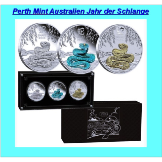 3 oz SET Australien 2025 Proof Trio - SCHLANGE - JAHR der SCHLANGE - LUNAR Schlange - Silberschlange