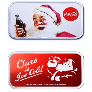 1 oz Silber Motivbarren - COCA COLA SANTA ICE COLD - Auch der Weihnachtsmann trinkt Coca Cola  - Exclusivausgabe Coca Cola Auflage 250 Einzelstück -  Mach mal Pause und Trink Coca Cola