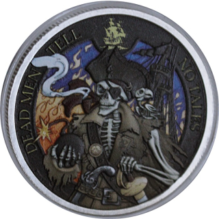 NEU* 1 oz Silber Round 2023 Color - SKELETT-PIRAT - DEAD MAN TELLS no TALES - TOTE MÄNNER erzählen keine Geschichten